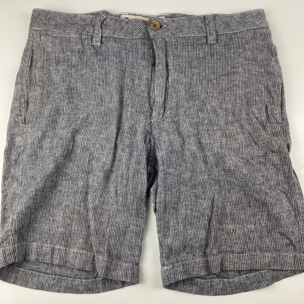 Tailor Vintage Shorts Mens 32 Linen Blend Blue Striped Chino Casual 8" Inseam